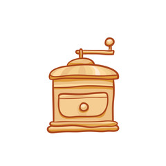 Coffee quern sketchy vector clipart. Vector grinder design element. Sketch for ad, package. Hand drawn manual mill icon, isolated on white