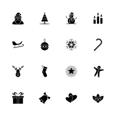 Christmas and new year icon set vector illustration - black