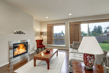 Typical American family room interior in light tones