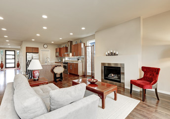 Typical American family room interior in light tones