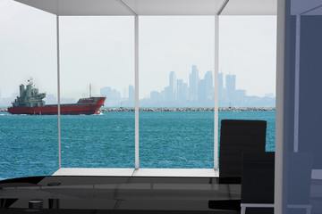 meeting room with International Container Cargo ship
