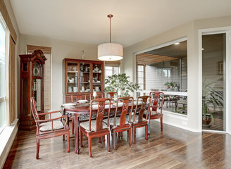 Classical interior of dining room in luxurious house