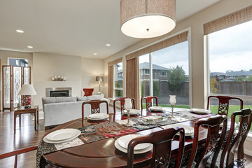 Close up of vintage dining table in luxurious house