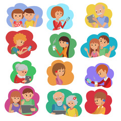 Vector illustration set of people social media communication in cloud service.