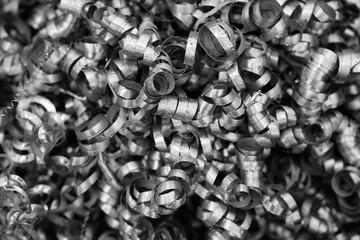 Metal shavings. Black and white image