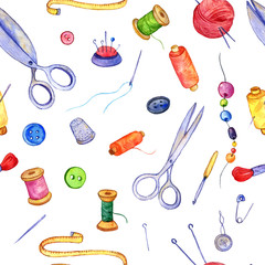 seamless pattern with drawing needlework equipment