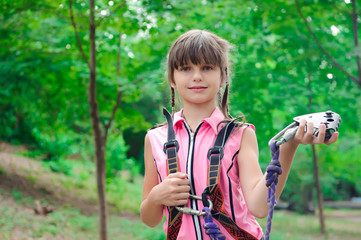 adventure climbing high wire park - hiking in the rope park girl