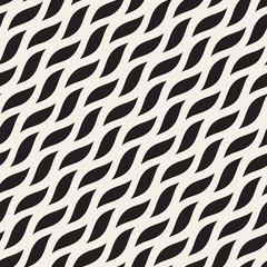 Vector Seamless Black and White Diagonal Wavy Shapes Pattern