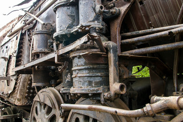 Fototapeta na wymiar Remains of steam train destroyed during the Korean War.