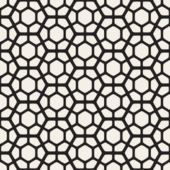 Vector Seamless Black And White Geometric Hexagon Rounded Grid Pattern
