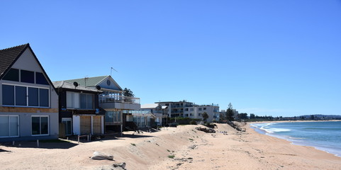 Sydney, Australia - Nov 5, 2016. Houses still under construction but Collaroy beach  almost ready for summer season after a big storm, which caused significant erosion at Northern Beaches in June.