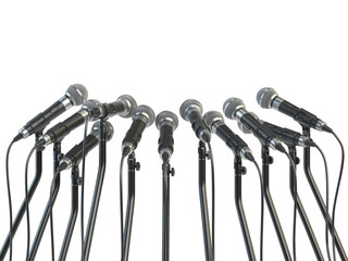Microphones prepared for press conference or interview isolated
