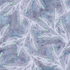 Fir twigs seamless pattern. Christmas watercolor background.
