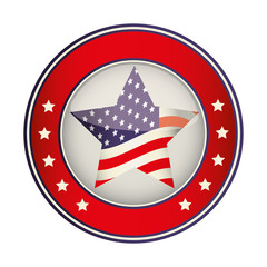 button with usa flag in star shape icon over white background. colorful design. vector illustration