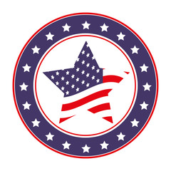 button with usa flag in star shape icon over white background. colorful design. vector illustration