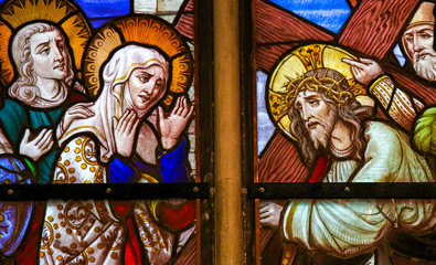 Stained Glass - Jesus meets Mary on the Way of the Cross