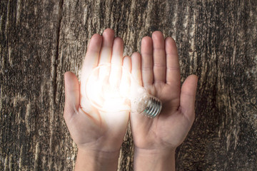 light bulb on the hands