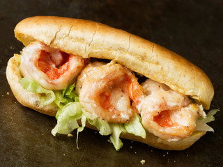 rustic american shrimp po boy sandwich