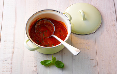 Tomato soup in a pot