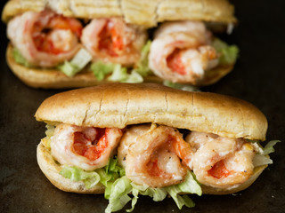 rustic american shrimp po boy sandwich