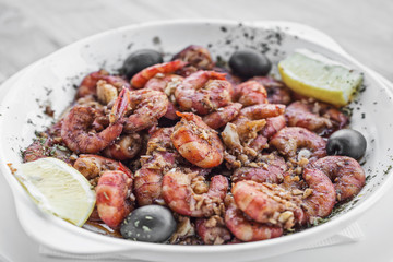 fresh prawns fried in garlic olive oil seafood tapas snack