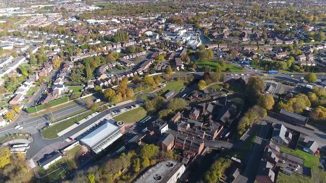 Tilting aerial view of Dudley and the Black Country.