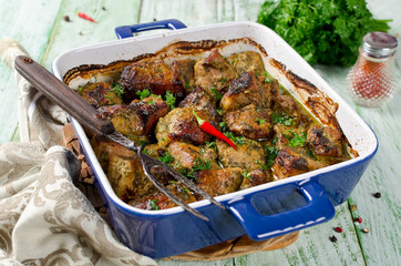 Oven roasted crispy pork with spices and herbs