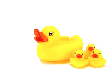 Yellow toy rubber duck mouth, red - Stuffed duck white backgroun