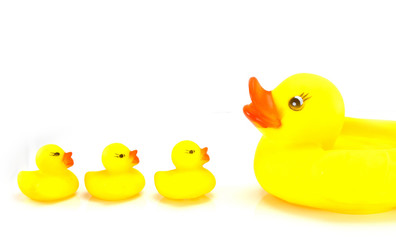 Yellow toy rubber duck mouth, red - Stuffed duck white backgroun