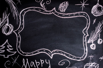Christmas concept on blackboard. Flat lay.