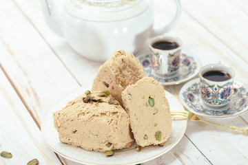  traditional eastern desserts on wooden background