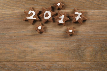 gingerbread chocolate cookies with 2017 number for new year