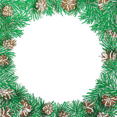 Pine branch and cone round frame.