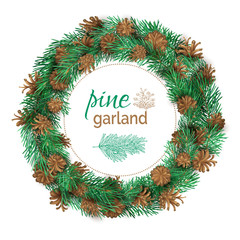 Christmas pine round garland.