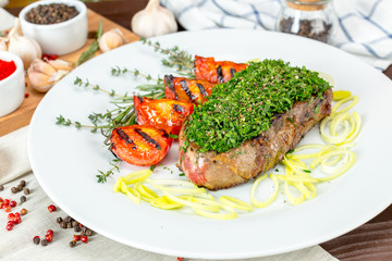 barbecue steak with chimichurri sauce