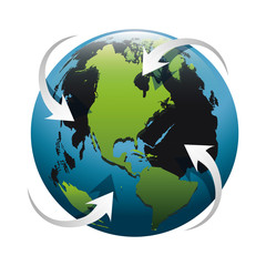 earth planet sphere icon with network  arrows over white background. colorful design. vector illustration