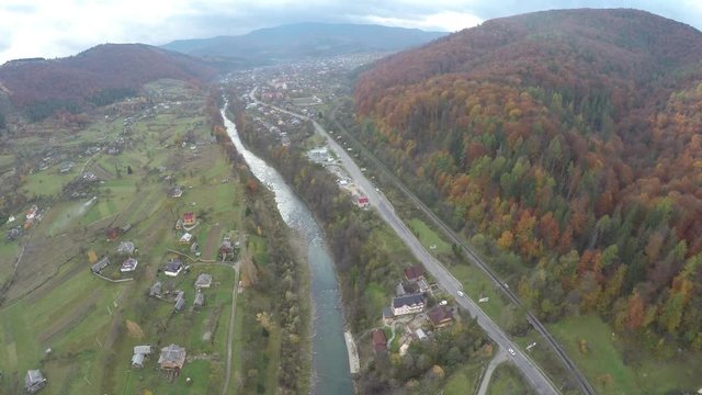aerial view of the Carpathian village, raw
