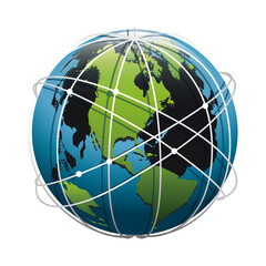 earth planet sphere icon with network arrows over white background. colorful design. vector illustration
