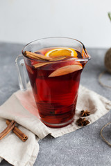 Hot mulled wine in the jug