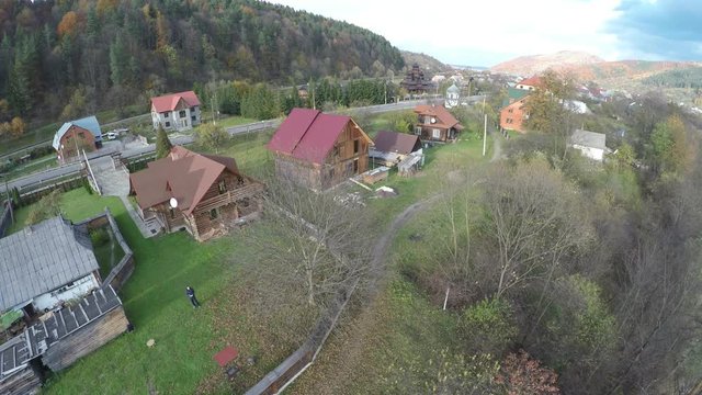 aerial view of the Carpathian village, raw