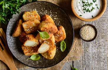 Fried fennel with sour cream dip