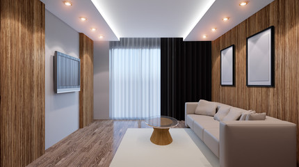 Modern office. Interior living room. 3d render