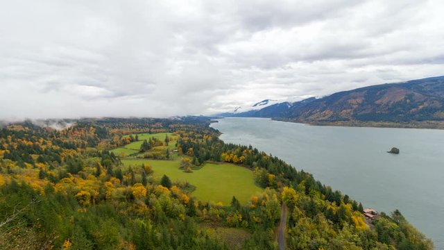 Ultra high definition 4k time lapse movie of moving clouds and sky over Cape Horn in Washington State along scenic Columbia River Gorge during colorful fall autumn season 4096x2304
