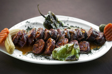 Portuguese spanish roast bbq grilled chourico chorizo spicy saus