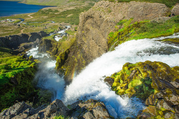 Naklejka na ściany i meble Dynjandi waterfall, top view, Iceland.