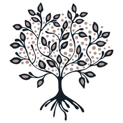 Fototapeta premium Vector hand drawn illustration, decorative ornamental stylized tree. Hand drawing colorful artistic silhouette. Graphic vector illustration. Decorative artistic ornamental wood