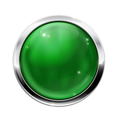 Round green button with chrome frame