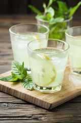 Fresh cocktail with soda and lemon