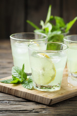 Fresh cocktail with soda and lemon