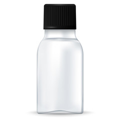 Medical bottle. White container with black lid